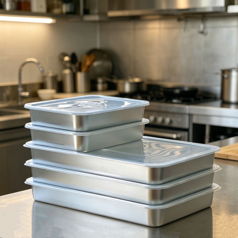 Stackable 304 Stainless Steel Tray with Lid, Dumpling Storage Box, Large Freezer Tray for Refrigerator, Sushi Bun Tray