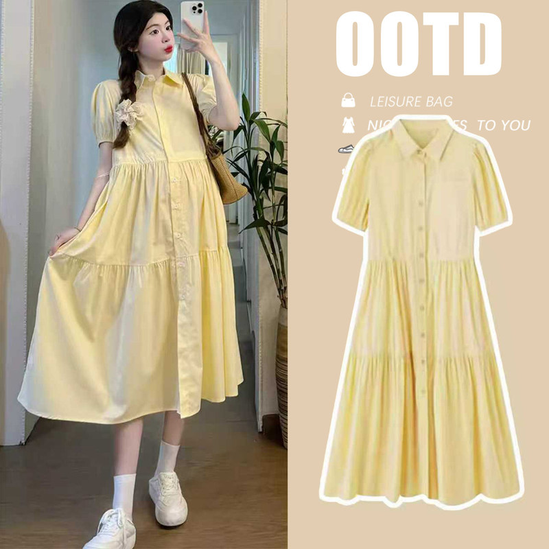 Maternity Dress Summer Thin Style 2026 New Fashion Yellow Loose Sweet Polo Collar Shirt Dress Mid-Length Maternity Dress Summer Thin Style 2026 New Fashion Yellow Loose Sweet Polo Collar Shirt Dress Mid-Length