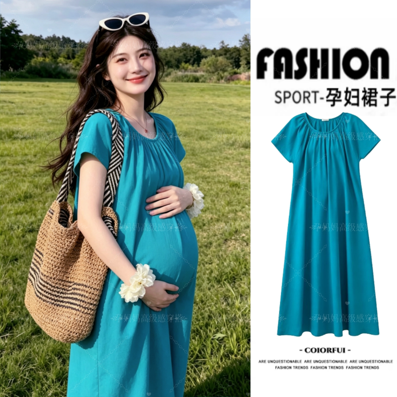Fashionable Maternity Wear during Pregnancy, Loose-Fitting Plus-Size Summer Dresses for Pregnant Mothers, High-End Skirts for Outer Wear, Beautiful Maternity Dresses