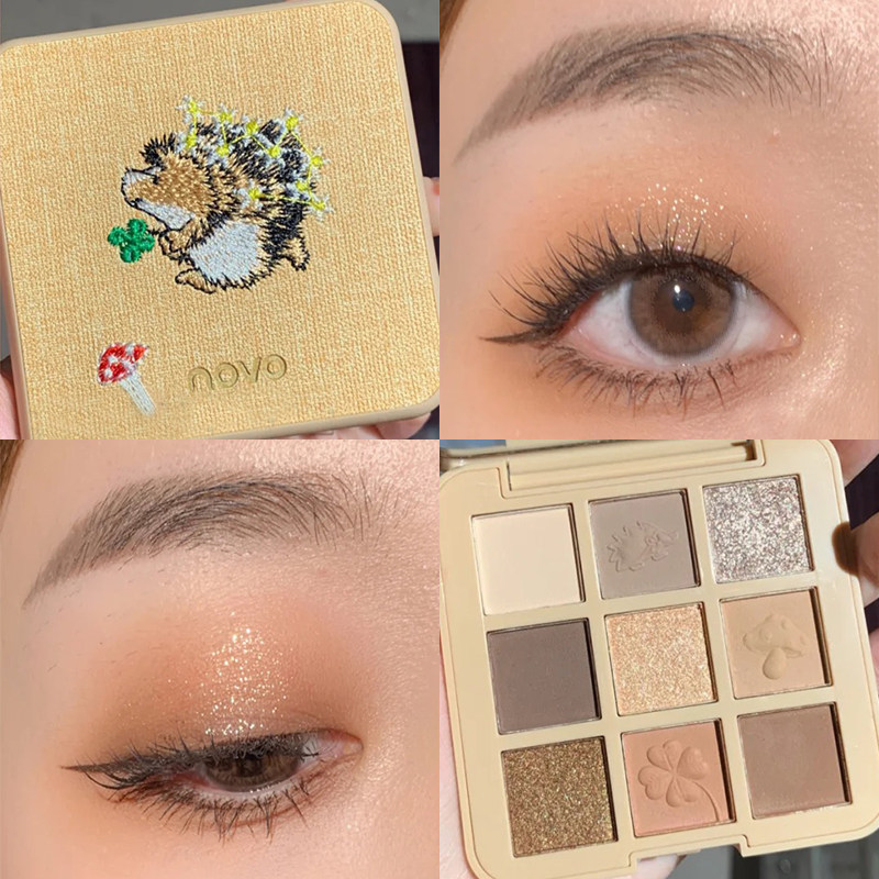 novo eye shadow pan 2021 new nine-color portable swelling eye bubble milk tea earth color ins superfire student parity