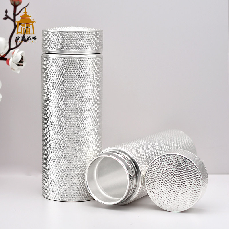 純銀雪花水杯999足銀中式貔貅雕刻保健銀茶杯200ml-Taobao-Tmall