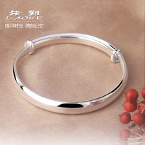 999 Silver Bracelet Female Young Simple Wide Faced Handwear Glossy Solid Bracelet Push and Pull Sterling Silver Bracelet for Mother