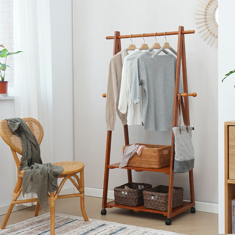 Solid wood hanger Floor-to-ceiling bedroom hanger Clothes hanger storage rack Wooden coat rack Household simple clothes rack