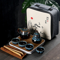 Travel Tea Set Suit Small Set One Pot Of Four Cups With Tea Tray Ceramic Kongfu Tea With Whole Contained Portable Bag