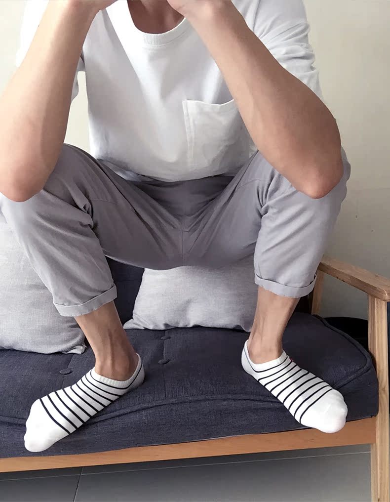 Tide nam vớ mùa hè mỏng vớ trắng cotton thấm mồ hôi sọc thanh niên nắng phong trào sinh viên - Vớ sợi tre set vớ đẹp