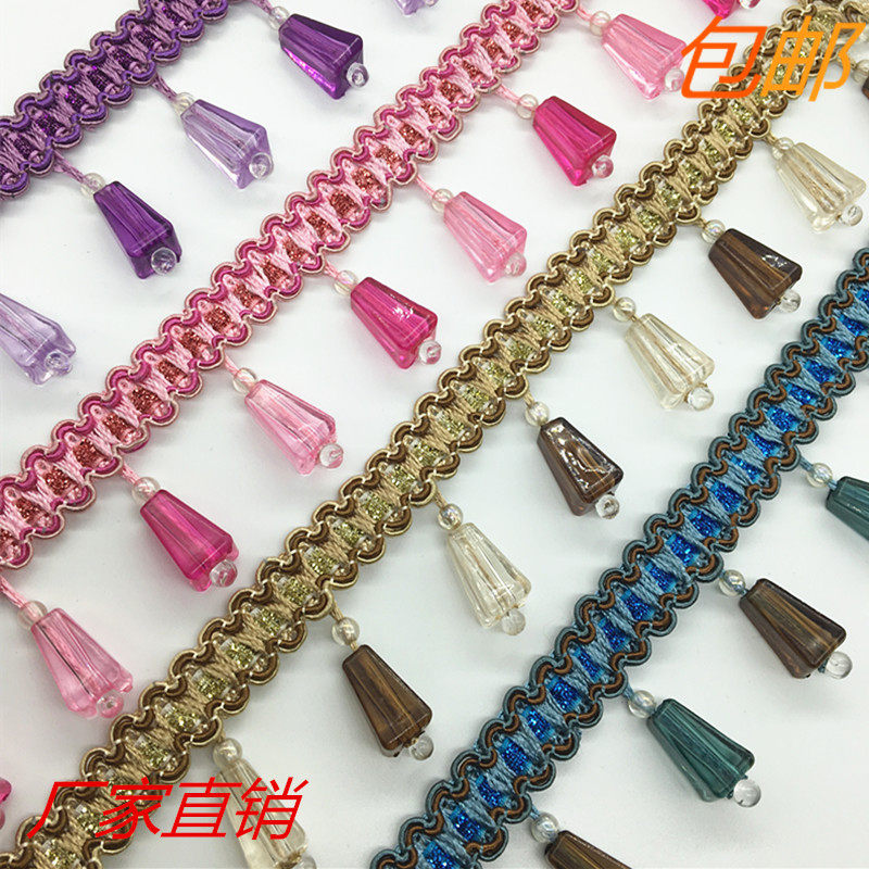 Factory direct selling curtain lace medium and high grade crystal cubic lace two-color crystal short bead European style