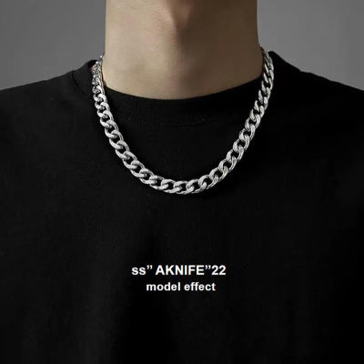 AKnife American Hip-hop Cuban necklace, stainless steel NK chain, titanium steel neck chain, hip-hop trend accessories for men and women