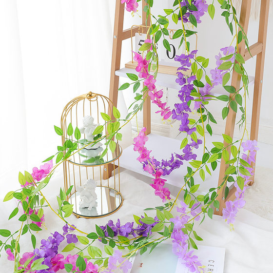 Simulation wisteria flower string bean flower vine plant decoration violet fake flower rattan wedding plastic flower silk flower ceiling