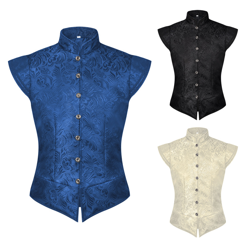 European and American Halloween Men's Clothing Retro Medieval Jacquard Short Vest Cos Performance Costume European and American Halloween Men's Clothing Retro Medieval Jacquard Short Vest Cos Performance Costume