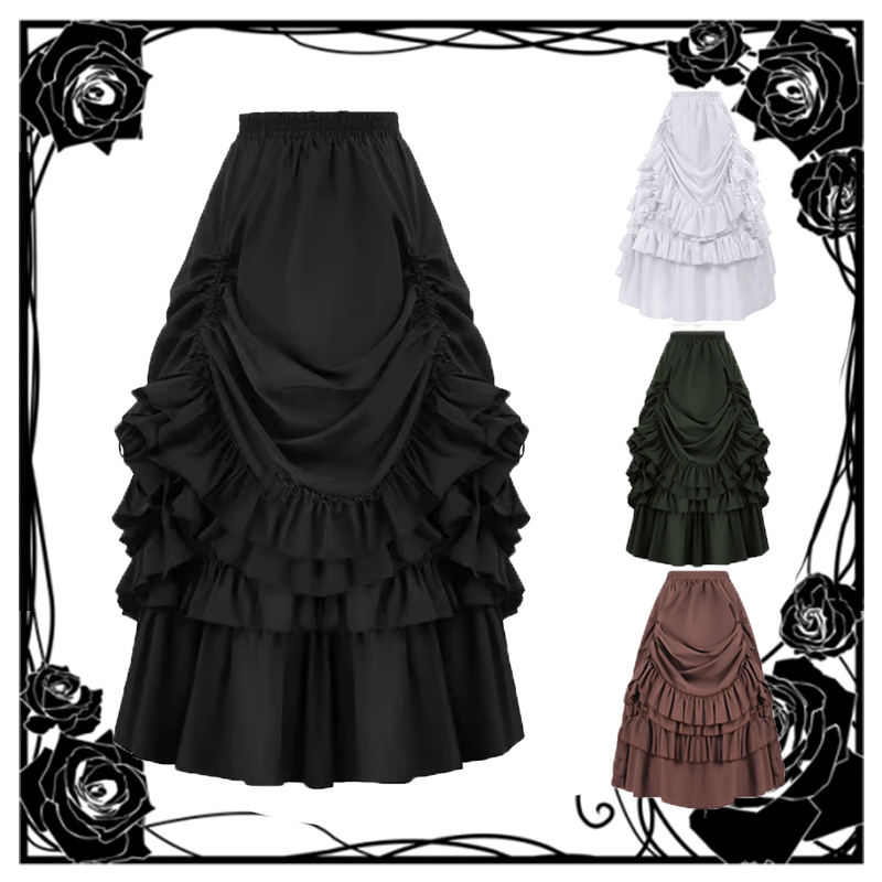 Victorian Style Retro Three-Color Optional Solid Color Gothic Tiered Cake Skirt Half Skirt