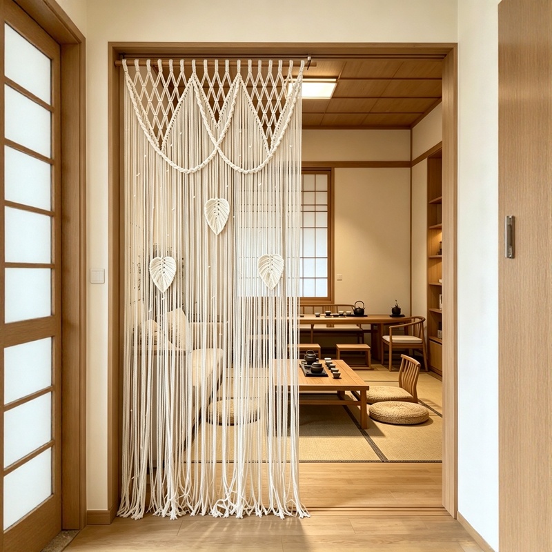 【Leaf】Bohemian Handwoven Tassel Door Curtain Tapestry for Partitioning, Entrance, Homestay, and Home Decoration