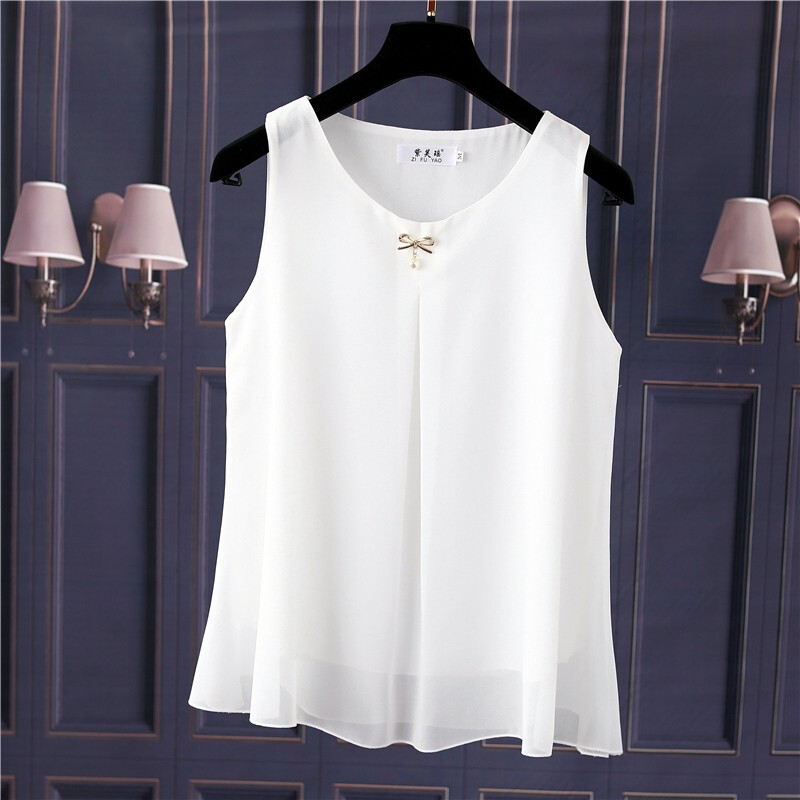 Summer Sleeveless Camisole Women's Round Neck Plus Size Chiffon Top Loose Fit Tummy-Covering Slimming Stylish Base Shirt