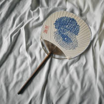 Type dyed round fan ancient style round fan plant blue dyed pure cotton fan Hanfu handmade fan pure dance accessories fan exquisite gift