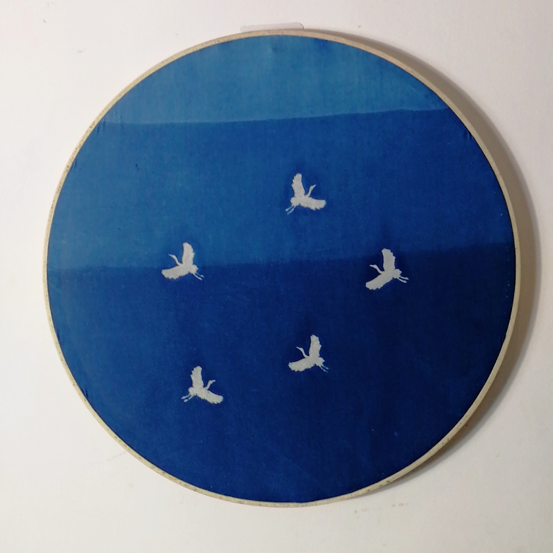 Blue dye wall hanging decoration 40*40cm round bamboo frame round display art combination send free punching hanging nails