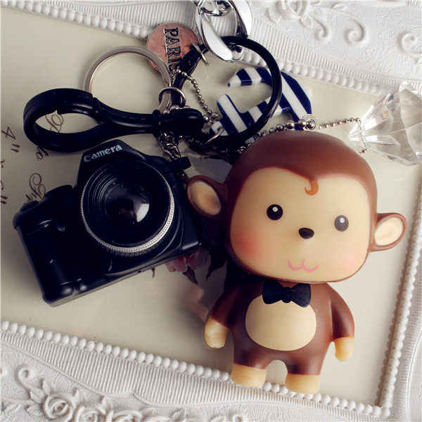 Camera Monkey Keychain Glowing - sounding camera key chain cute lady package decorated cartoon hanging parts