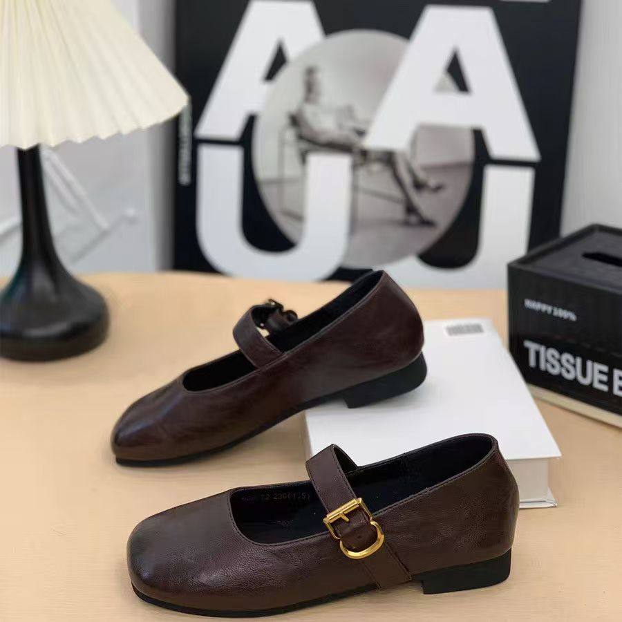 2026年春秋新作レトロメリージェーンシューズ（レディース）、快適なソフトソール、ワンストラップ、スリッポン、浅履き、スクエアトゥ、シングルシューズ