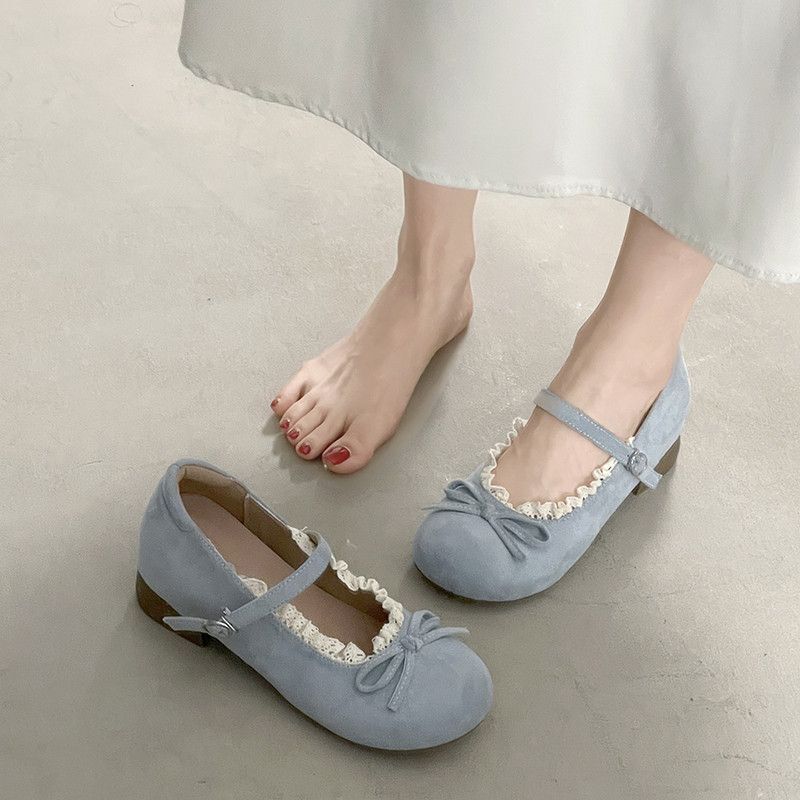 French Retro High-Heeled Mary Jane Shoes for Women 2026 Spring New Style with Skirt, Round Toe, Thick Heel, Ballet Style Flats