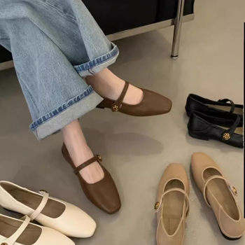 French-Style Gentle Flat Shoes for Women, 2025 Spring New Model, Two-Way Wear Small Leather Shoes, Soft-Soled Evening Shoes for Pregnant Women, Suitable with Skirts