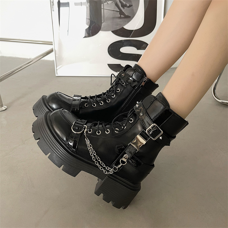Sweet and Cool Thick-Soled Martin Boots for Women, 2026 Spring and Autumn New Style, Black Versatile Motorcycle Boots, Height-Increasing British Style Short Boots
