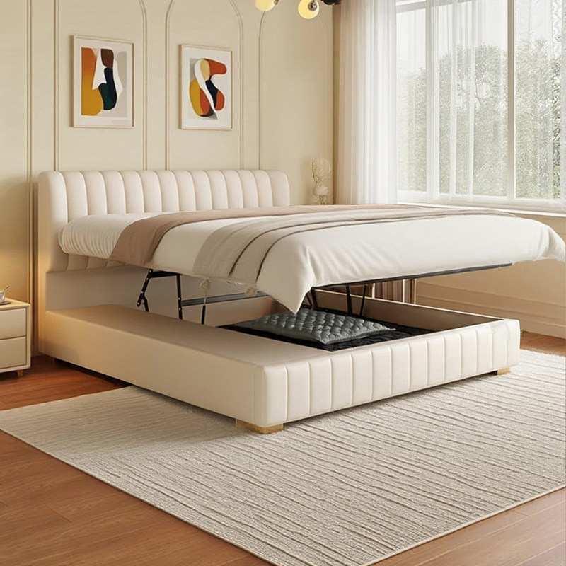 Simple Modern Light Luxury Leather Bed 1.8m Double Bed for Master Bedroom Wedding Bed with Sliding Storage High Box Storage Multifunctional Large Bed