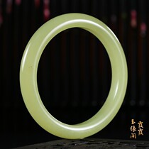 (Support national re-inspection) Xiaxia Yuanyuan Pavilion Xinjiang Hetian Jade Ruoqiang yellow mouth material bracelet narrow jade bracelet