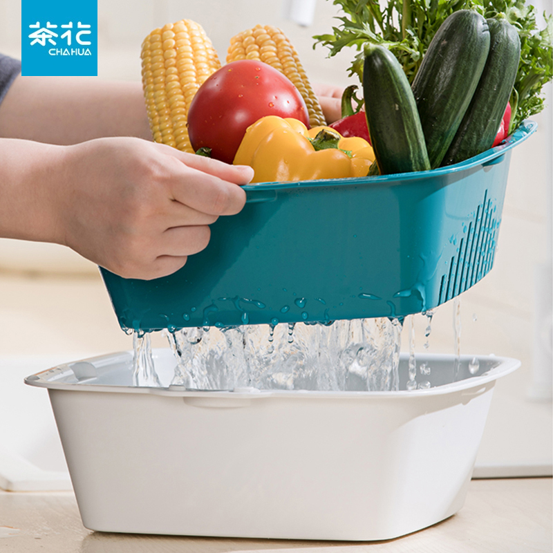 Tea Flower Fashion Big Number Water filtration Screening Fruits Fruits and vegetables Leachate Draining Basket water-filtering basket Fruit Pan Double Sieves