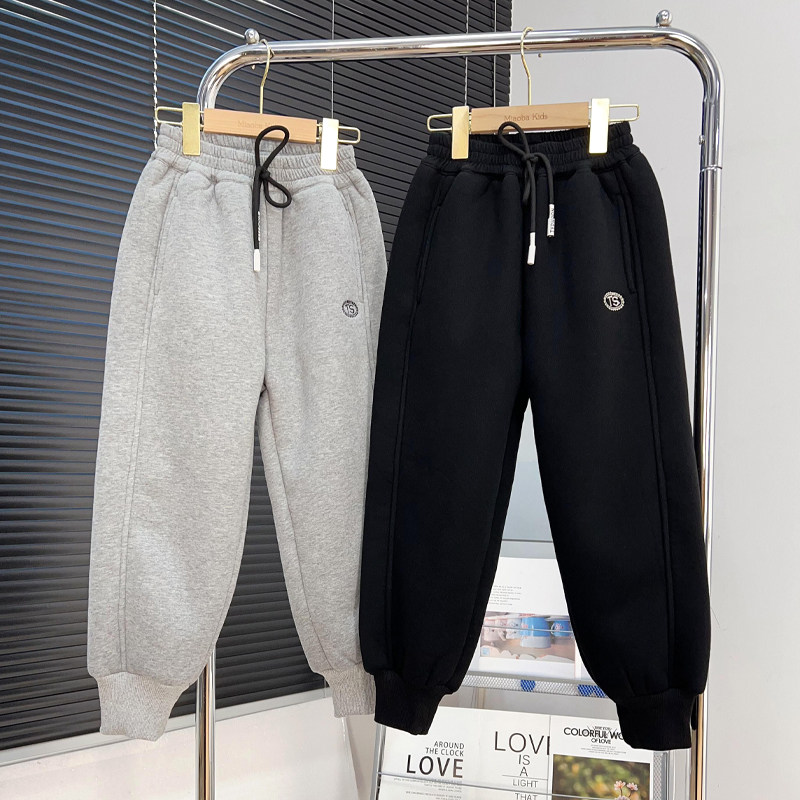 Boy cashmere casual pants winter style CUHK child plus suede thickened knitted sweatpants child integrated suede pants tide-Taobao