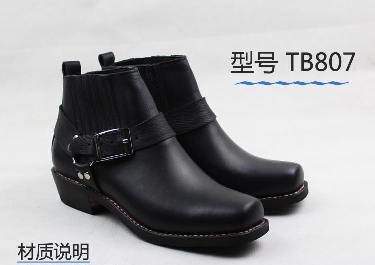 Phiên bản mới TB807 người đàn ông da của giày cao bồi miền tây boots riding boots rock boots đầu vuông da Martin khởi động ngắn