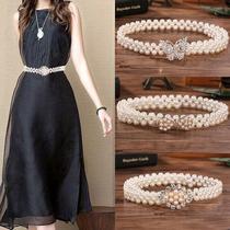 Pearl waist chain female decorative belt matching dress with dress slim tightness elastic waist seal 100 hitch Han version fashion accessories woman