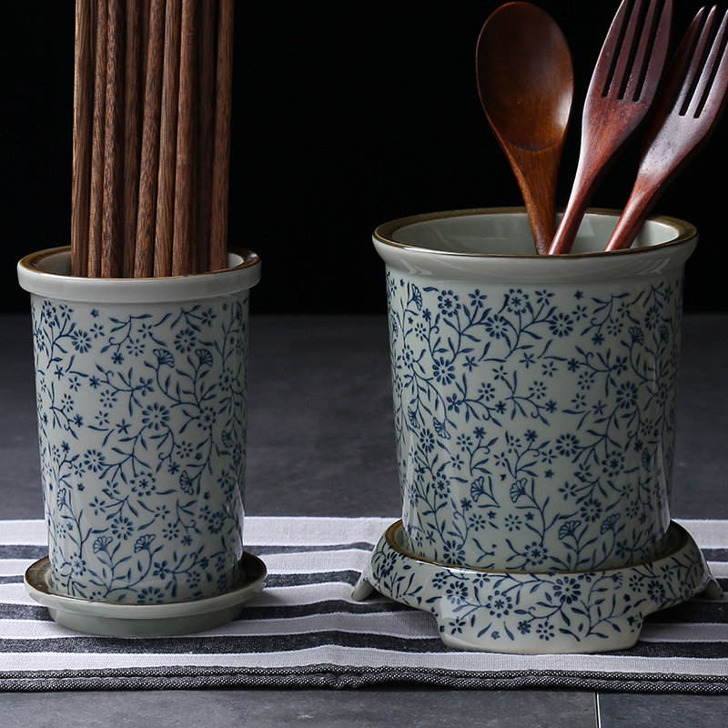 Ceramic tableware home chopstick cylinder with drain and chopstick cylinder