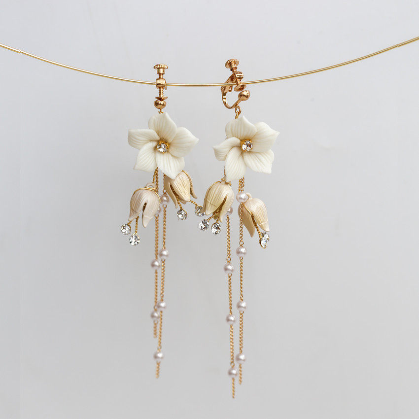 Handmade Soft Clay White Flower Earrings Cold Porcelain WEARTHFLOWERHAIRDECOR