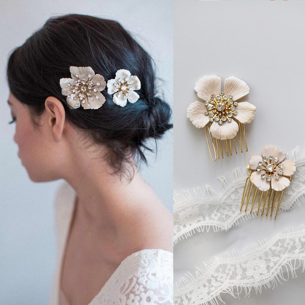 Miller leaf metal large flower exaggerated wind European and American bridal hair comb Rhinestone hair ornaments Enamel white flower head ornaments