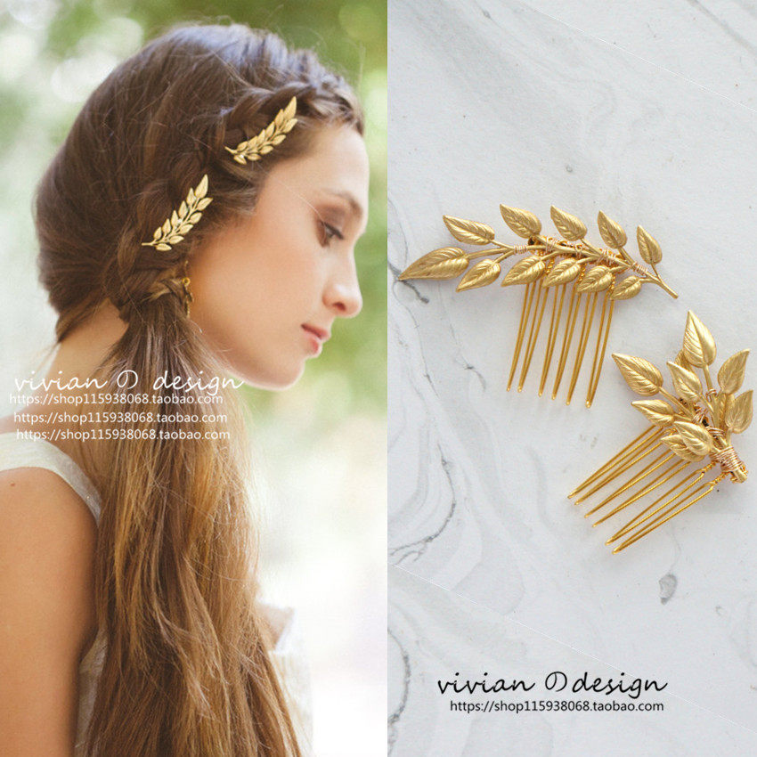 Eurostyle retro gold leaf small comb brigade pat bridal bridesmaid hair accessories with 2 models of color to choose oh