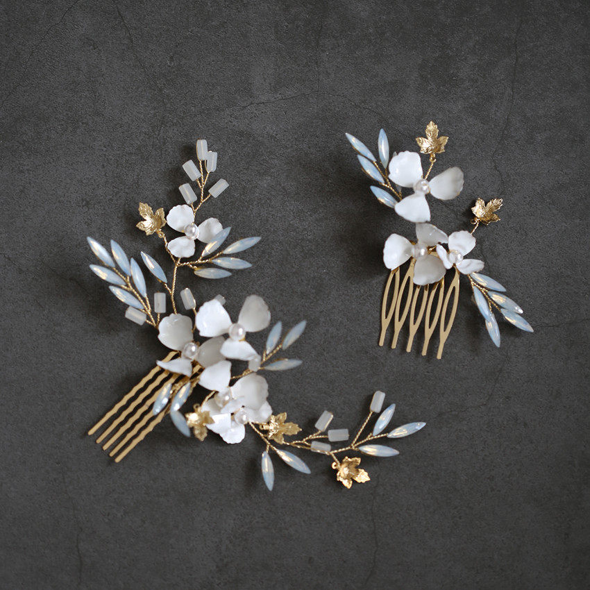 Vivian Original Design Imitation enamel Metal Flower Comb Hair plug Bridal hair accessories Vintage photography Wedding Jewelry