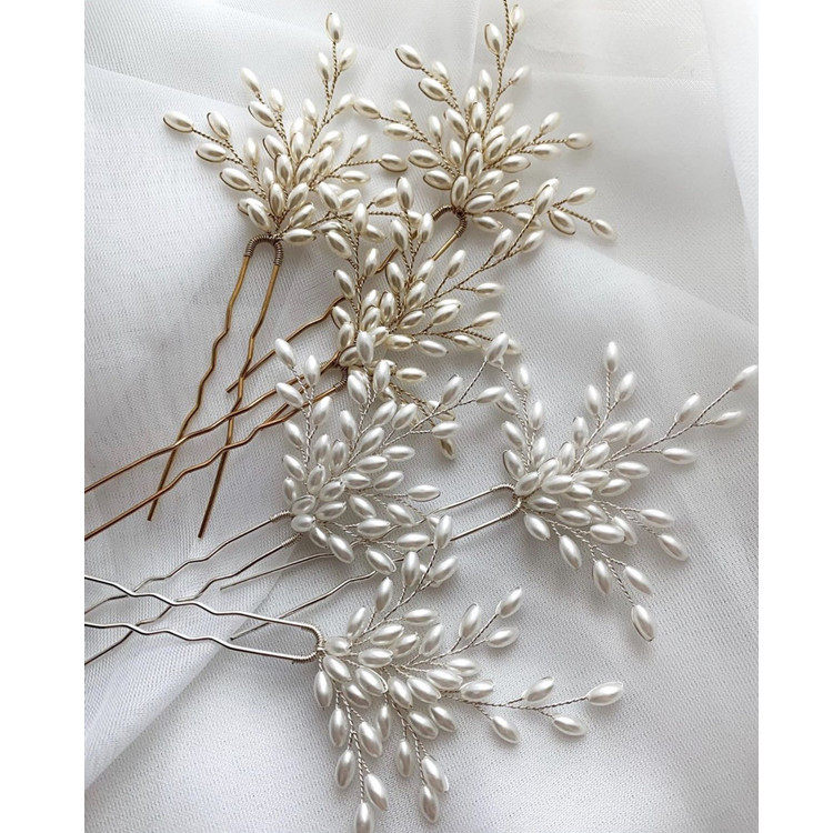 European and American bridal headwear simple hair fork pearl wheat ear style hairpin comb elegant wedding style headwear