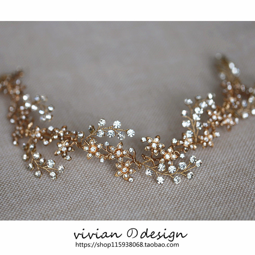 Vivian's original water drilling branch soft hair with short hair hair - ring bride - bride - performs hair - decoration 35cm