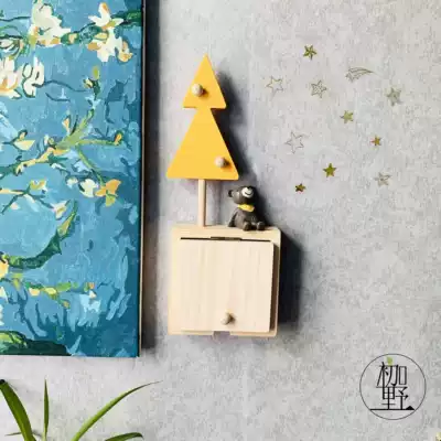 Solid Wood switch, socket, blocking, cute, looking up at the Sky series Single and double suitable for nail-free area