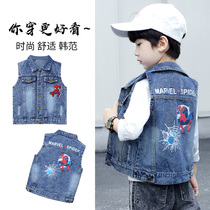 Childrens denim Machia jacket boy autumn style Han version Ocean Qi Tide Child Clothing Spring Autumn Spider-Man Fried Street Horse Pinch shoulder