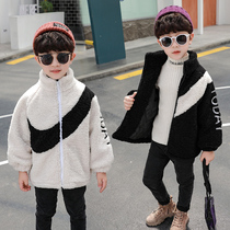 Boy clip cotton jacket winter clothing 2021 new foreign air baby autumn and winter small children cotton clothes lamb fluff fur coat tide