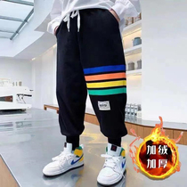 Boy Gush Pants Autumn Winter Warm Boy Pants Baby Thickening Long Pants Integrated Suede Casual Pants Big Children Sports Pants