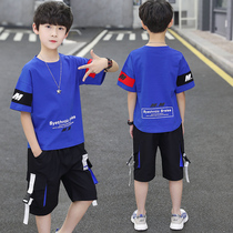 Boys summer clothing suit 2021 new foreign air boy handsome pure cotton loose casual summer short sleeve two sets of damp