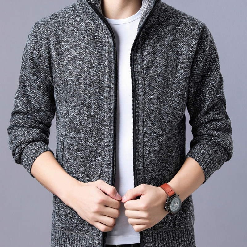 志嘉男士开衫毛衣加绒加厚保暖上衣针织外套毛线衣秋冬休闲男装潮