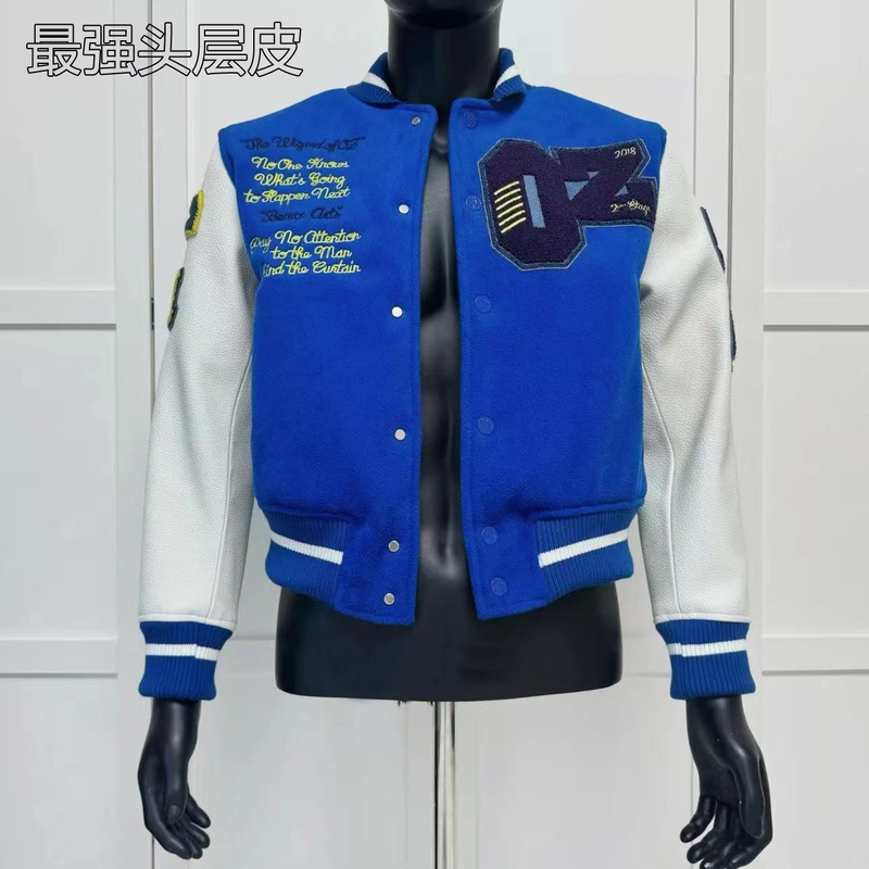 Produced by Heimu, 100% First-Layer Leather, Wizard of oz Robot Baseball Jacket, Made with 70% Wool