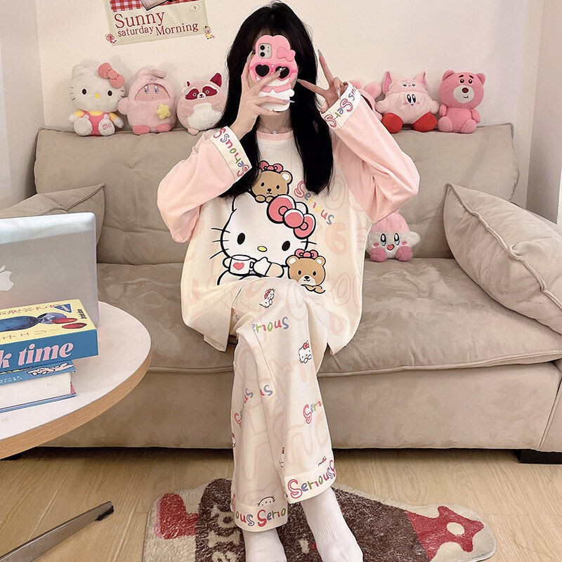 Victoria's Cute Hellokitty Pajamas for Women 2026 Autum Pure Cotton Long-Sleeved Large Size Home Wear Set Trendy Victoria's Cute Hellokitty Pajamas for Women 2026 Autum Pure Cotton Long-Sleeved Large Size Home Wear Set Trendy
