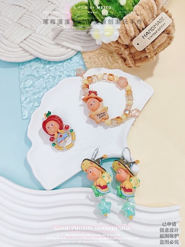 Star Man Series Original Design Handmade Cute Crystal Pearl Necklace Stacked Bracelet Earrings Ear Clip Long Necklace