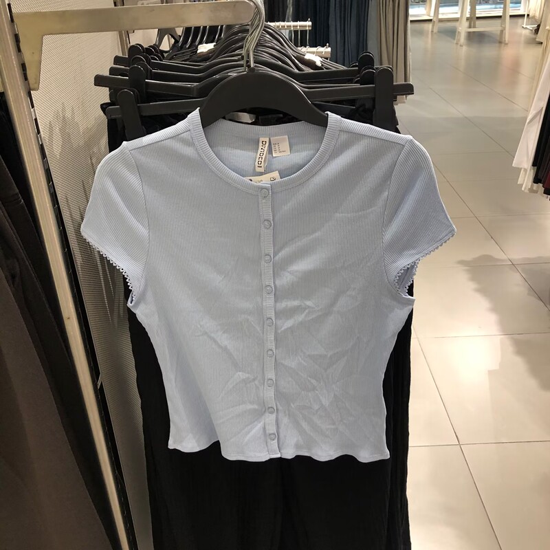H Brand Genuine Women's Clothing 26 Summer New Gentle Light Blue Ribbed Lace Short-Sleeve Cardigan Top 1343036 H Brand Genuine Women's Clothing 26 Summer New Gentle Light Blue Ribbed Lace Short-Sleeve Cardigan Top 1343036