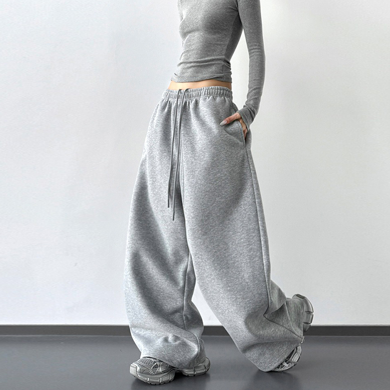 Tall Women's Extra-Long Gray Sweatpants, Spring and Autumn 2026 New High-Waisted Loose Slimming Casual Wide-Leg Pants