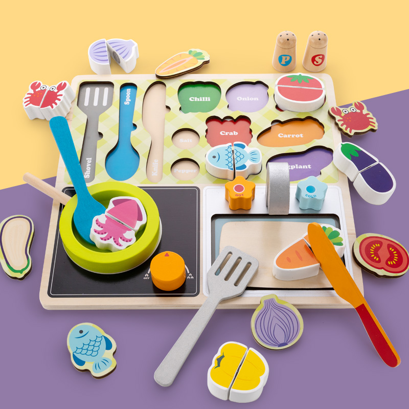 Wooden baby house wine kitchen Children's toy Cutting and cooking set 1 to 2 boys and girls 3-6 years and 5 girls