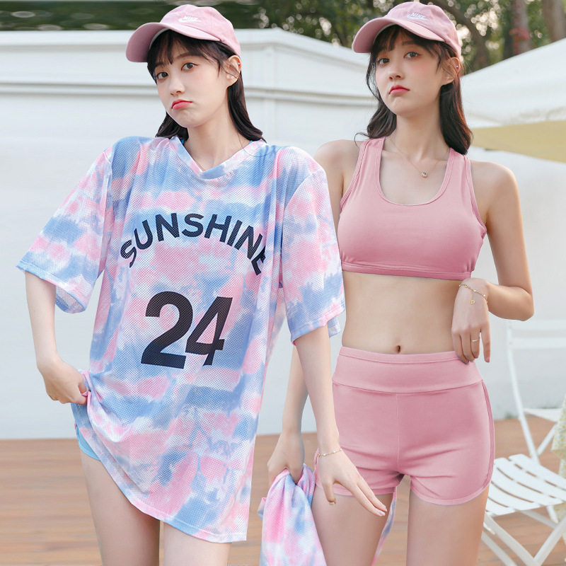 Swimsuit women 2021 new style skirt two-piece boxers conservative student movement small chest girl bathing hot spring swimming suit