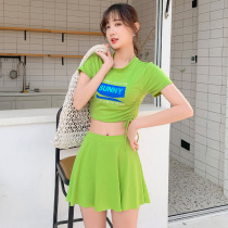 Swimsuit women 2021 new two-piece set cute Japanese high waist small chest cover belly thin student girl bathing hot spring